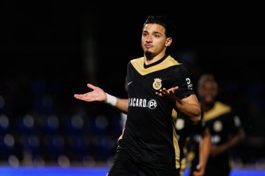 Nabil Touaizi, FC Alverca ve Moreirense FC (Maciej Rogowski / Ball Raw Images) takımları arasında oynanan Liga Portekiz maçında gol attıktan sonra kutlama yaparken görülüyor.)