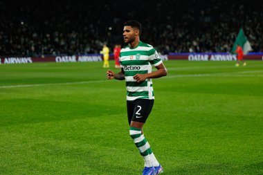 Matheus Reis UEFA Şampiyonlar Ligi maçında Estadio Jose Alvalade 'de (Maciej Rogowski / Ball Raw Images) Sporting CP ve Paris Saint-Germain takımları arasında görüldü.)