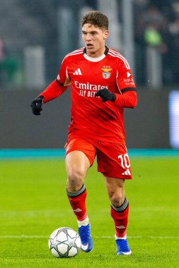 Georgiy Sudakov, Juventus FC ile SL Benfica (Maciej Rogowski / Ball Raw Images) arasındaki Şampiyonlar Ligi faz maçında görüldü.)