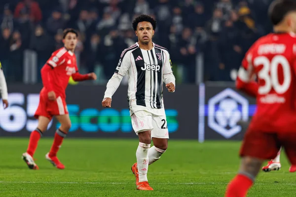 Weston McKennie, Juventus FC ve SL Benfica (Maciej Rogowski / Ball Raw Images) arasındaki Şampiyonlar Ligi faz maçında görüldü.)