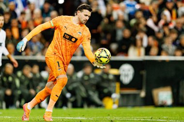 Stole Dimitrievski  seen during LaLiga EA Sports game between teams of Valencia CF and Real Madrid CF (Maciej Rogowski/Ball Raw Images)