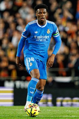 Aurelien Tchouameni, Valencia CF ve Real Madrid CF (Maciej Rogowski / Ball Raw Images) takımları arasında LaLiga EA Sports maçında görüldü.)