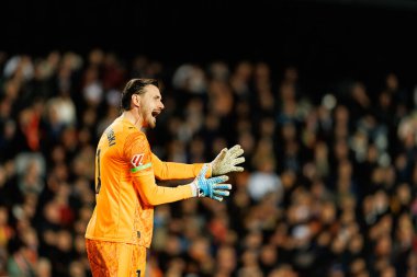 Stole Dimitrievski  seen during LaLiga EA Sports game between teams of Valencia CF and Real Madrid CF (Maciej Rogowski/Ball Raw Images)