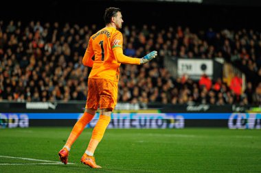 Stole Dimitrievski  seen during LaLiga EA Sports game between teams of Valencia CF and Real Madrid CF (Maciej Rogowski/Ball Raw Images)