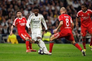 Şampiyonlar Ligi sırasında Real Madrid CF ve SL Benfica (Maciej Rogowski / Ball Raw Images) takımları arasında oynanan maçta görülen Eduardo Camavinga ve Fredrik Aursnes)