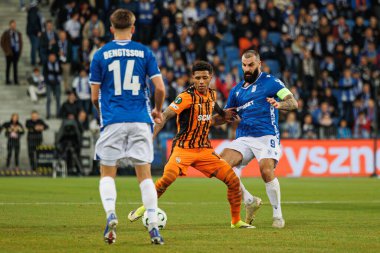Vinicius Tobias, Lech Poznan ve FC Shakhtar Donetsk (Maciej Rogowski / Ball Raw Images) takımları arasında oynanan 16 maçlık UEFA Konferans Ligi karşılaşmasında görüldü.)