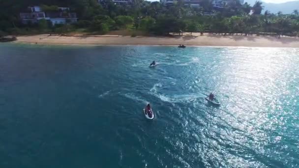 Friends sailing on jet skis — Stock Video