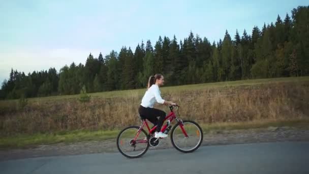 Sport. Mountainbike-Fahrer fährt einspurig — Stockvideo