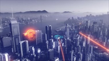 AERİAL. Hong Kong geçmişi olan dijital finans piyasası kavramı.. 