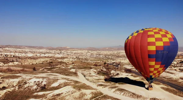 AERIAL. Drone footage of huge red color air baloon. — Stock Photo, Image