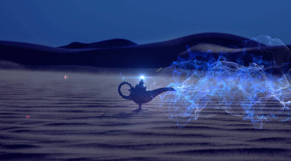 Lamp of Wishes In The Desert - Genie Coming Of The Bable