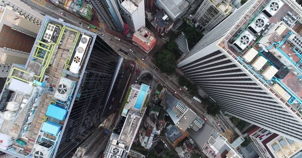 Luchtvaartmaatschappij. Hong Kong Sunrise, Uitzicht vanaf de drone, Hong Kong Sun shape in the sky — Stockfoto