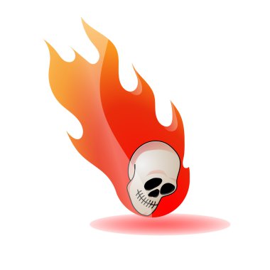 Beyaz üzerine alev alev yanan kafatası