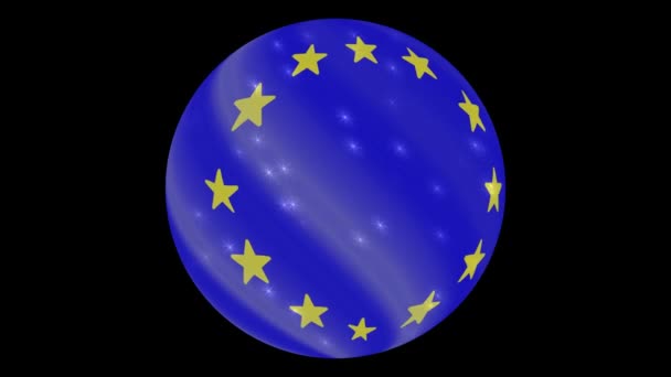 유럽 연합의 국기는 둥근 공 모양으로 회전 한다. 휘황찬란하게 빛난다. 애니메이션 루프 — 비디오