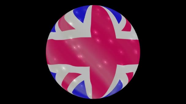 Σημαία Ηνωμένου Βασιλείου σε μια στρογγυλή μπάλα περιστρέφεται. Να τρεμοπαίζει και να λάμπει. Κύκλος κίνησης — Αρχείο Βίντεο