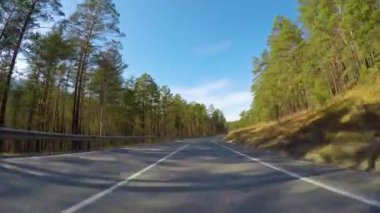 Sonbaharda gün içinde sakin bir kırsal yolda araba sürmek..