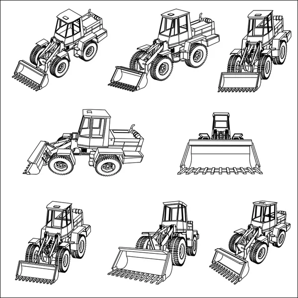 Bulldozer. Eight 3D projection vector. - Stok Vektor