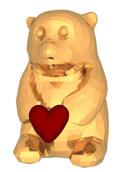 Goldener Bär und Herz Valentinstag — Stockfoto