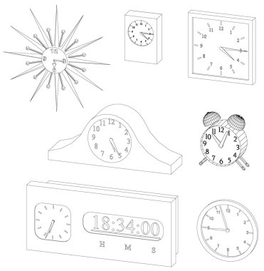 Masaüstü duvar saatleri 3D modelleri hatları vektör