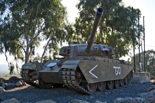 Israeli-made Merkava tank installed at the memorial at the Katzrin
