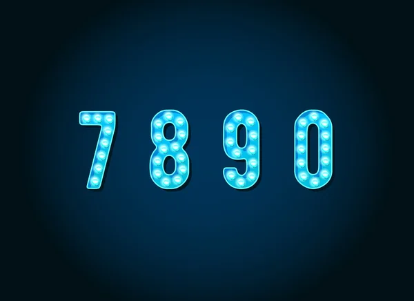 Blaue Glühbirnen Zahlen — Stockvektor