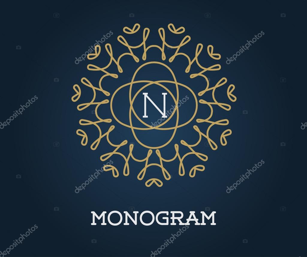 Monogram Design Template with Letter Vector Illustration Premium Elegant Quality Gold on Navy Blue