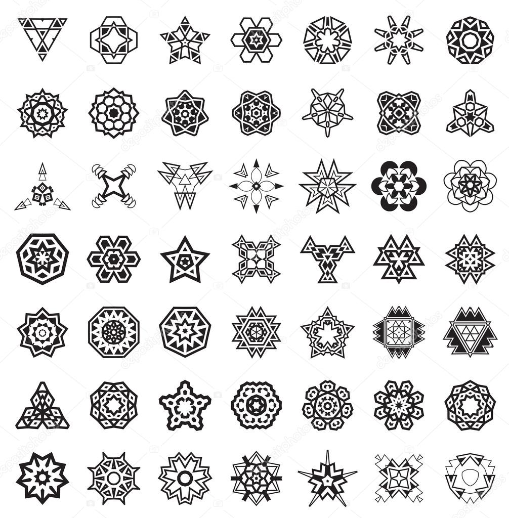 Abstract Geometric Elements, Ethnic Aztec or Maya Symbols Vector Set
