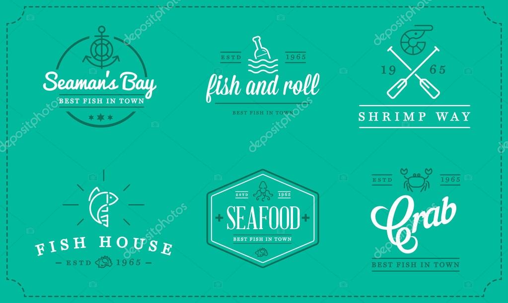 Set of Vector Sea Food Elements and Sea Signs Illustration can be used as Logos or Icons in premium quality