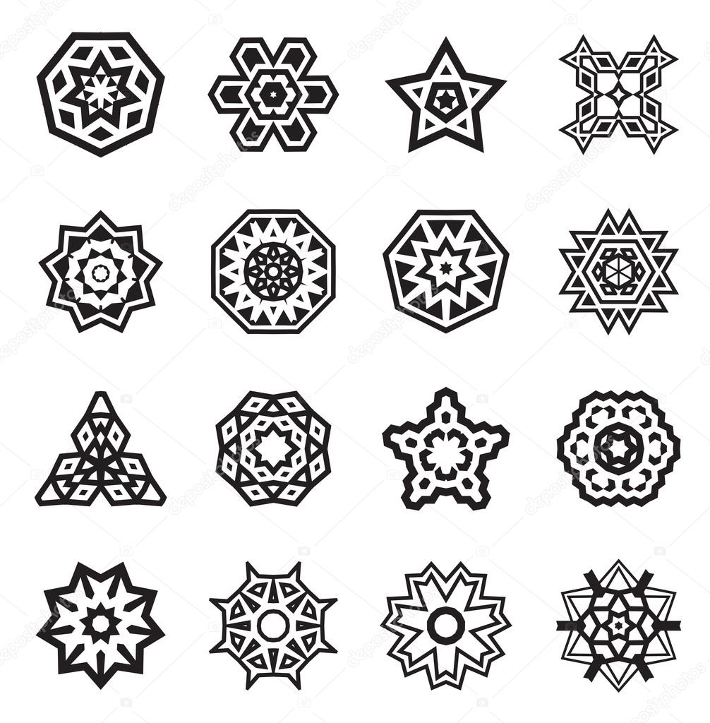 Abstract Geometric Elements, Ethnic Aztec or Maya Symbols Vector Set