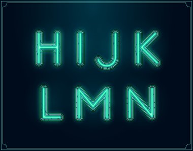 Neon parlak yazı tipi alfabe