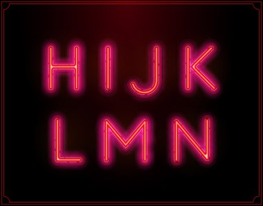 Neon parlak yazı tipi alfabe