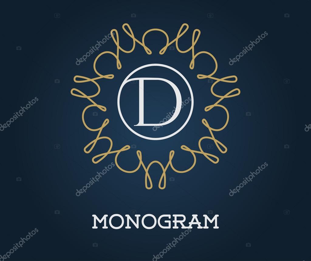 Monogram Design Template with Letter Vector Illustration Premium Elegant Quality Gold on Navy Blue