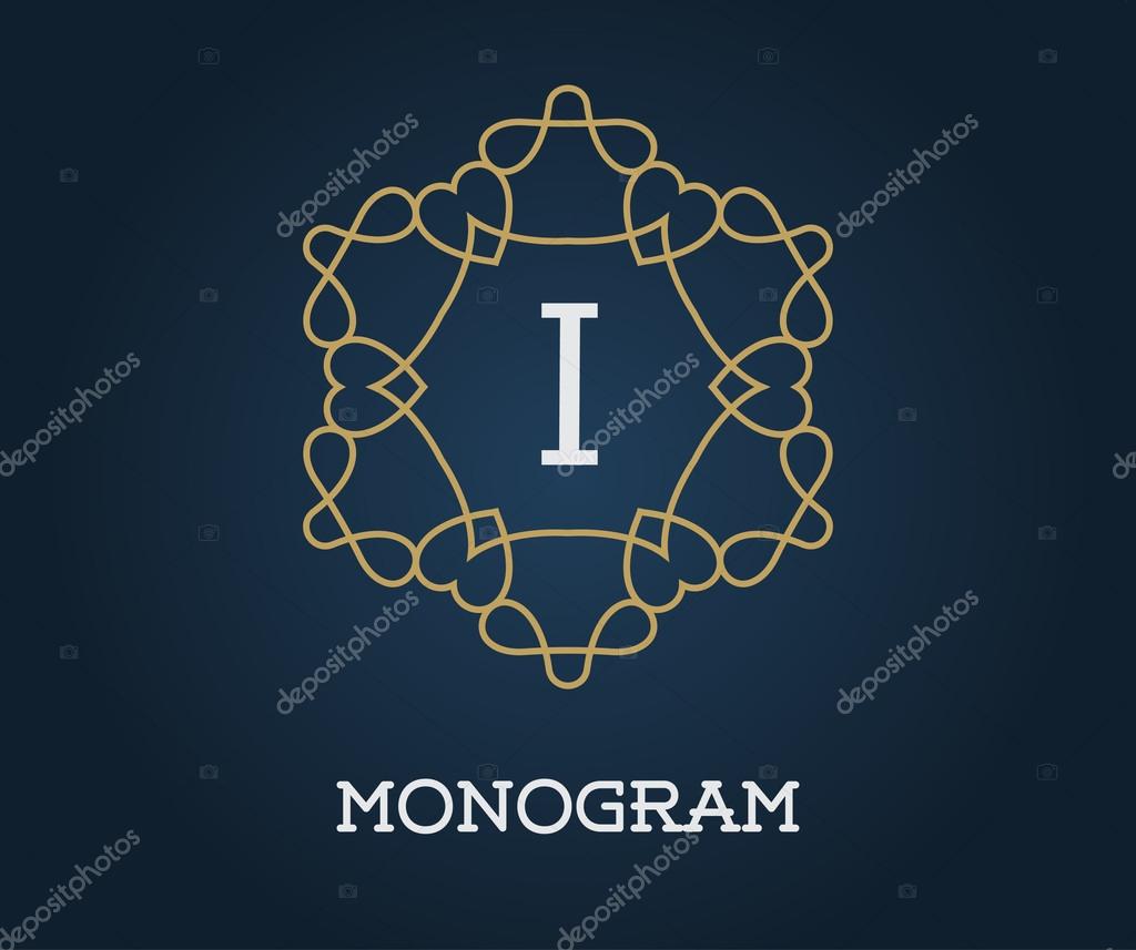 Monogram Design Template with Letter Vector Illustration Premium Elegant Quality Gold on Navy Blue