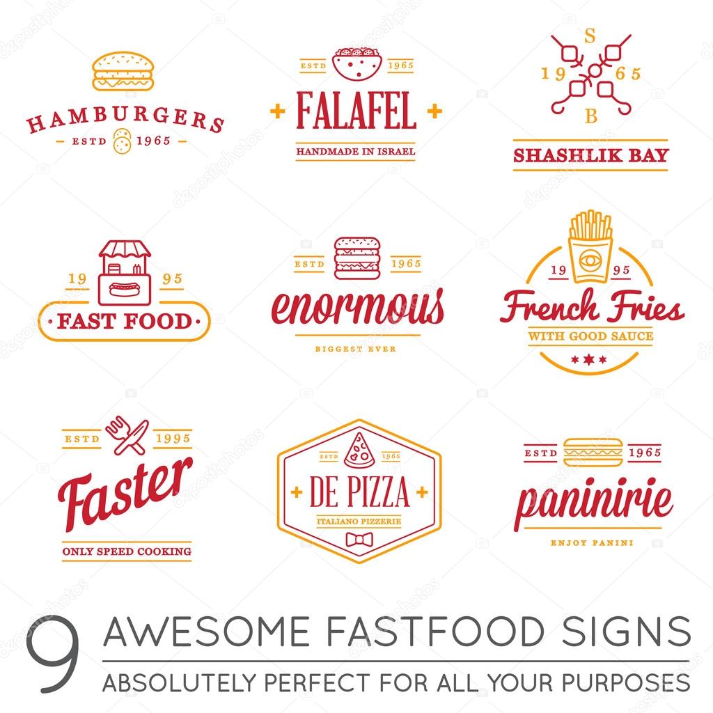 Set of Vector Fast Food Elements Icons and Equipment as Illustration can be used as Logos or Icons in premium quality