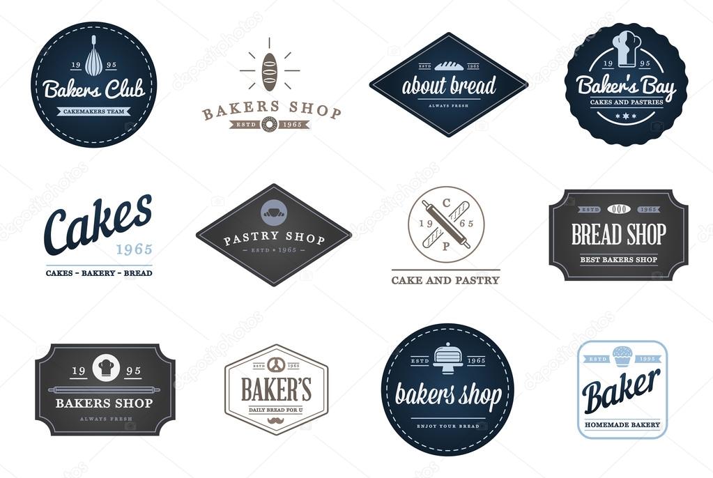 Set of Vector Bakery Pastry Elements and Bread Icons Illustration can be used as Logos or Icons in premium quality