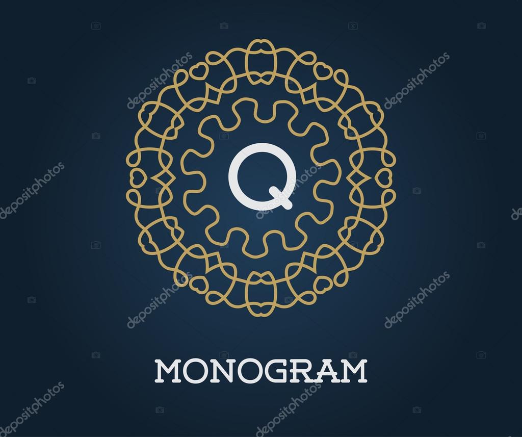 Monogram Design Template with Letter Vector Illustration Premium Elegant Quality Gold on Navy Blue
