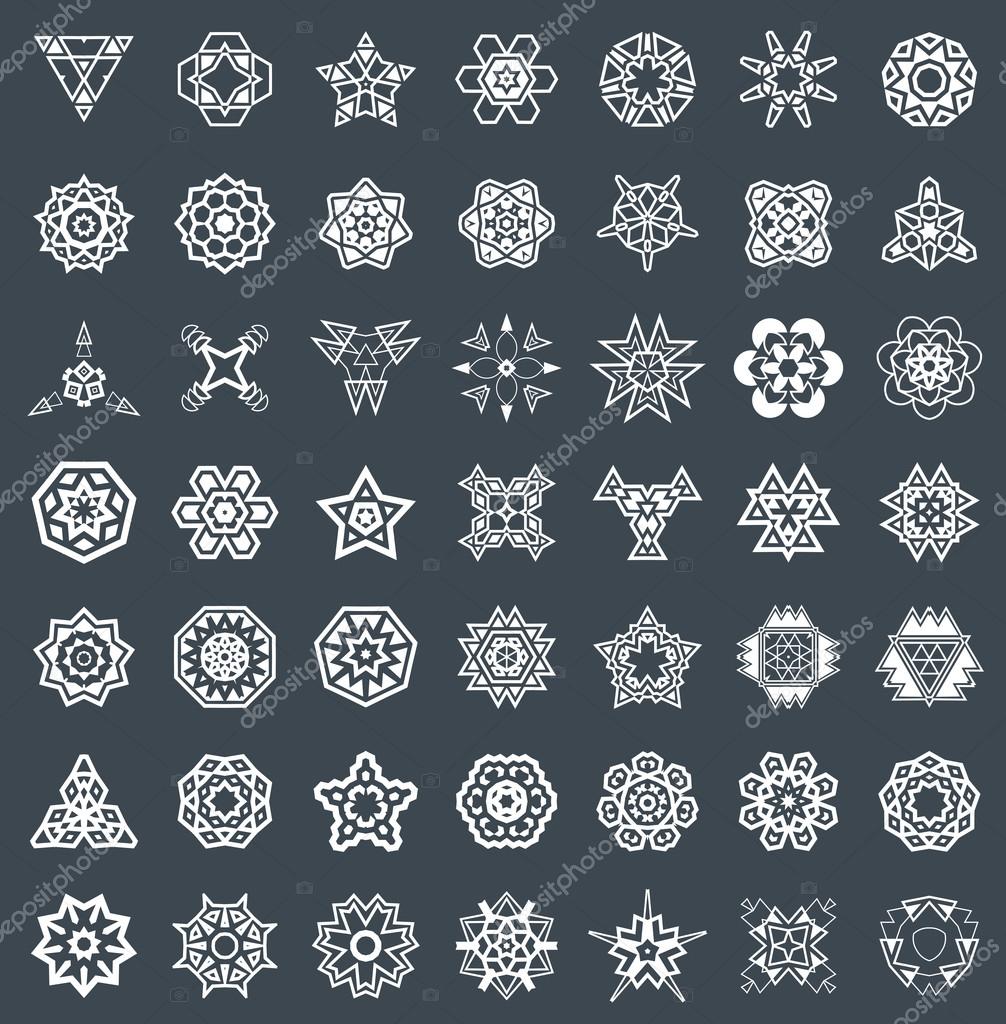 Abstract Geometric Elements, Ethnic Aztec or Maya Symbols Vector Set