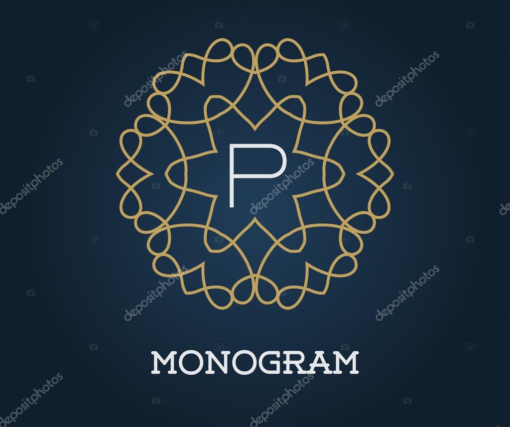 Monogram Design Template with Letter Vector Illustration Premium Elegant Quality Gold on Navy Blue
