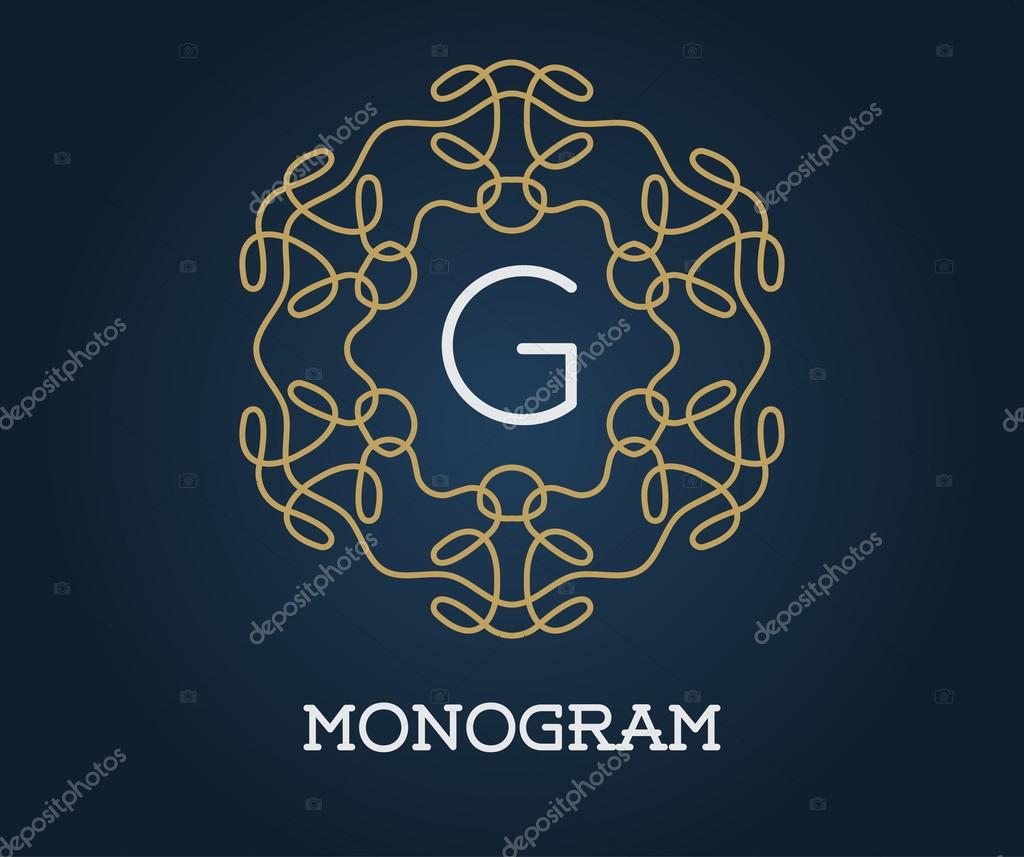 Monogram Design Template with Letter Vector Illustration Premium Elegant Quality Gold on Navy Blue