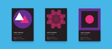 Vektör Asgari Biçim Grafikleri. Geometrik desenli dikey kartlar ayarlandı. Üstünlük.