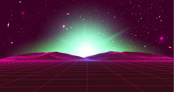 Vector Retro Futurism Old Vhs Style Landscape 1980 스타일 Digital — 스톡 벡터