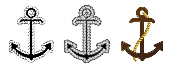 Zestaw Trzech Wektorowych Logo Kotwicy Morskiej Ikona Morski Symbol Ilustracji — Wektor stockowy