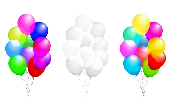 Ensemble Ballons Brillants Couleur Isolé Sur Blanc Dans Illustration Vectorielle — Image vectorielle