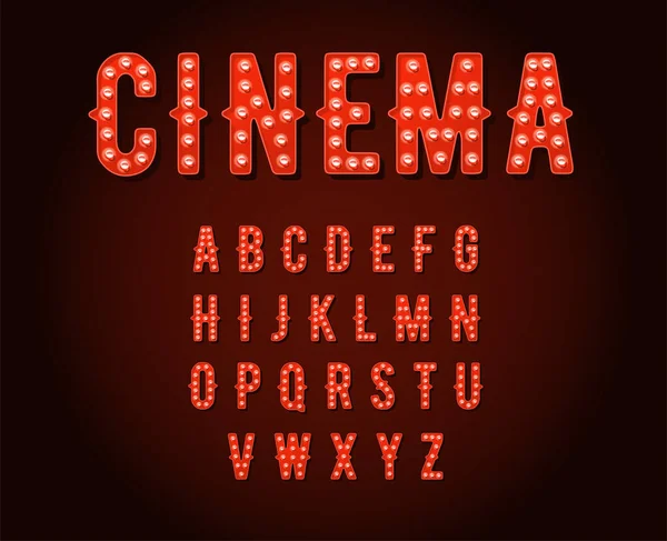 Neon Casino Cinema Broadway Signs Style Light Bulbs Alphabet Vector — Stock Vector