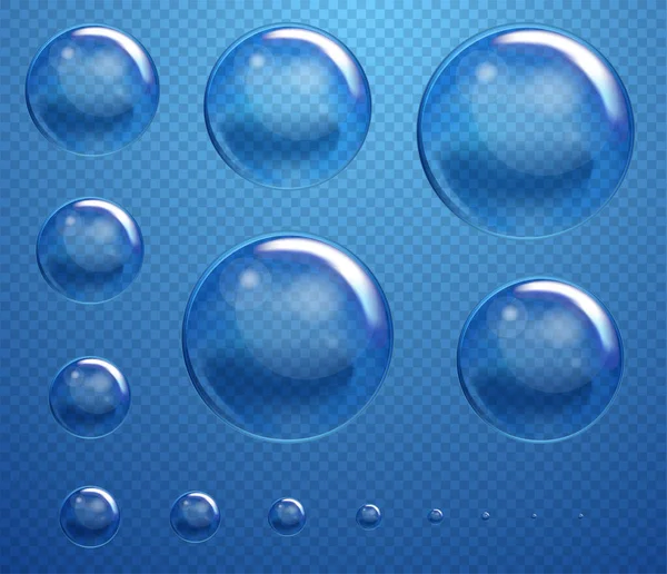 Vector Tvål Vatten Bubblor Set Transparenta Isolerade Realistiska Designelement Kan — Stock vektor