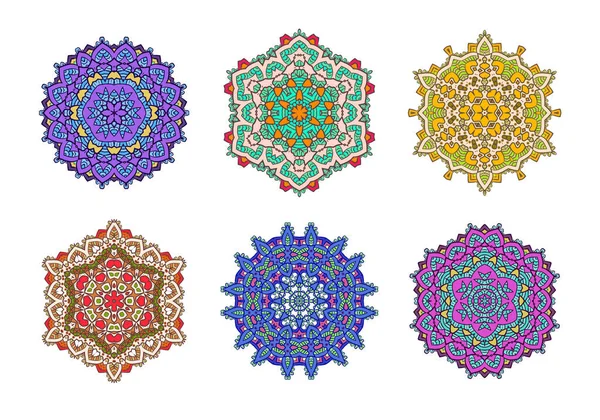 Ensemble Méditation Fractale Ethnique Vecteur Mandala Ressemble Flocon Neige Maya — Image vectorielle