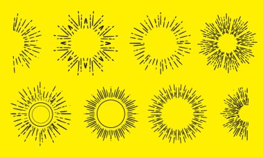 Güneş patlaması. Yıldız patlaması Elementleri Koleksiyonu. Katmanlı Biçimli Patlama.