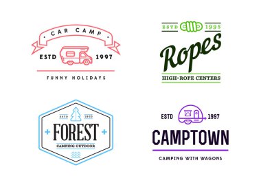 Vahşi doğa kamp logosu şablonları. Ögeler ve Hayali Örnek Metin ile Tasarım İmzala. 
