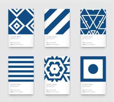 Klasik Moda Mavi Rengi. Vektör Asgari Grafik. Dikey Soyut Desen Kartları Ayarlandı.