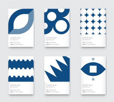 Klasik Moda Mavi Rengi. Vektör Asgari Grafik. Dikey Soyut Desen Kartları Ayarlandı.